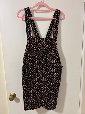 Y2K Floral Print Corduroy Overall Dress